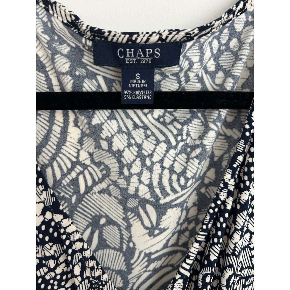 Chaps Womens Navy Blue White Abstract Print Sleeveless Faux Wrap Dress Small - Picture 2 of 10